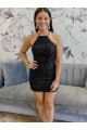 Best Halter Sleeveless Short Velvet Sequin Prom Dress