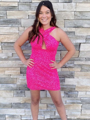 Best Halter Sleeveless Short Velvet Sequin Cocktail Prom Dress