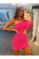 Best One Shoulder Long Sleeves Short Velvet Sequin Prom Dress
