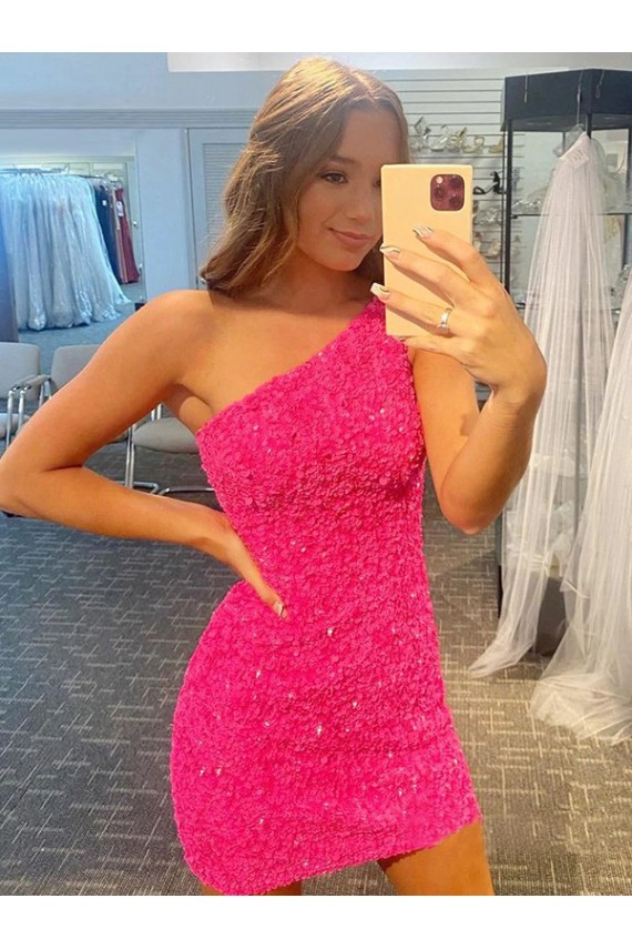 Best Short One Shoulder Sleeveless Velvet Sequin Prom Dress