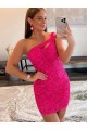 Best Velvet Sequin One Shoulder Sleeveless Short Prom Dress