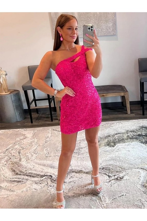 Best Velvet Sequin One Shoulder Sleeveless Short Prom Dress