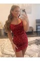 Best Spaghetti Straps Criss Cross Back Sleeveless Short Velvet Sequin Prom Dress