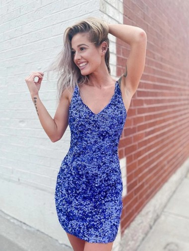 Best Short Velvet Sequin V-Neck Sleeveless Prom Dress
