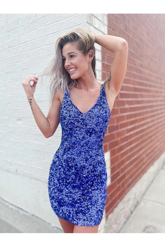 Best Short Velvet Sequin V-Neck Sleeveless Prom Dress