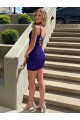 Best Short V-Neck Sleeveless Velvet Sequin Prom Dress