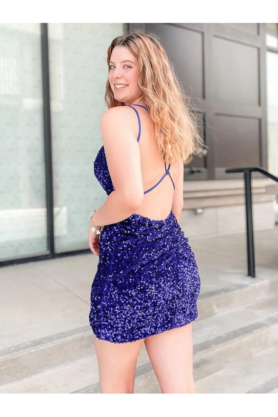 Best Sleeveless Short Velvet Sequin V-Neck Prom Dress