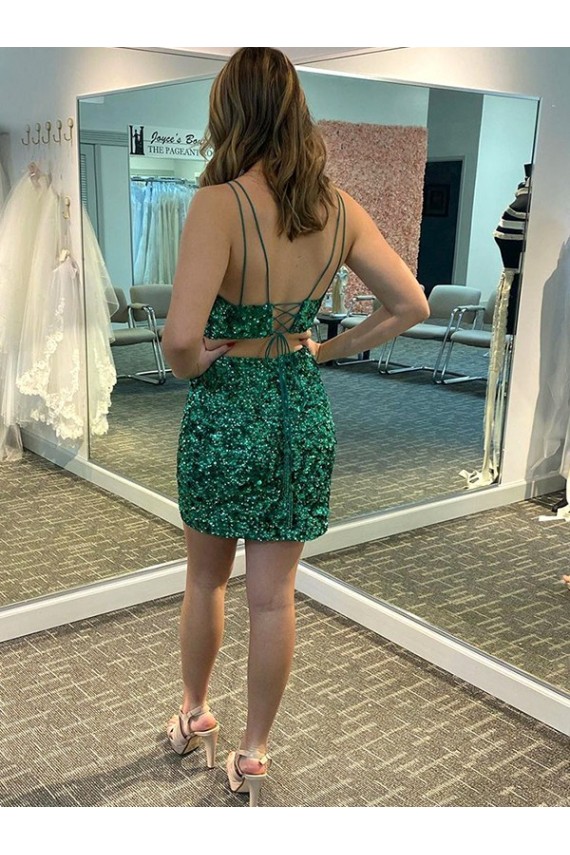 Best V-Neck Sleeveless Short Velvet Sequin Prom Cocktail Dress