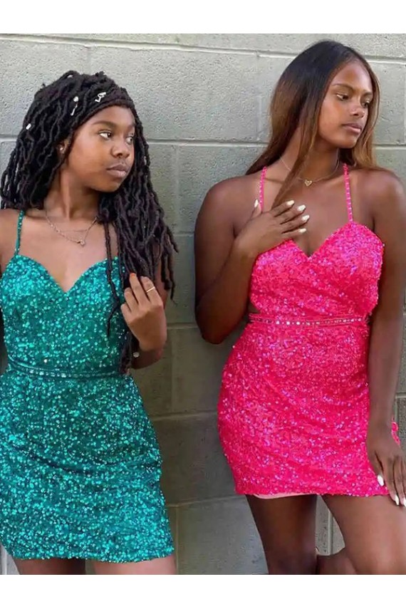 Best V-Neck Sleeveless Short Velvet Sequin Cocktail Dress