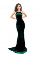 Best High Neck Stretch Velvet Prom Dress with Black Lace Embroidery