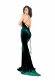 Best High Neck Stretch Velvet Prom Dress with Black Lace Embroidery