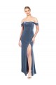 Best Draped Sleeves Wide Scoop Neck Off the Shoulder Velvet Prom Dress