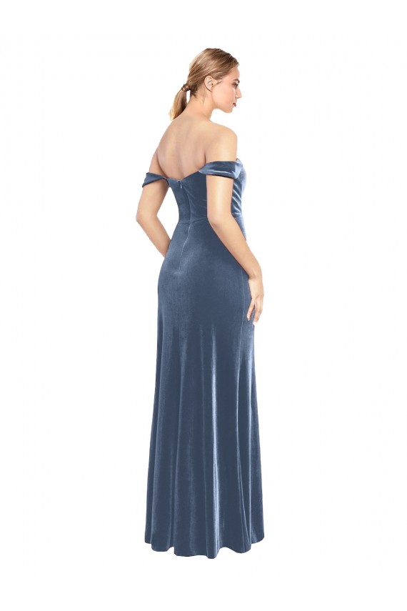 Best Draped Sleeves Wide Scoop Neck Off the Shoulder Velvet Prom Dress