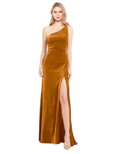 Best Sleek One Shoulder Long Velvet Prom Dress