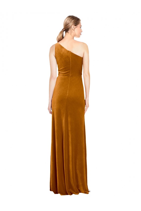 Best Sleek One Shoulder Long Velvet Prom Dress