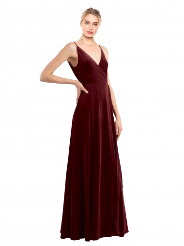 Best Faux Wrap V-Neck Sleek Long Velvet Prom Dress