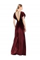 Best Flutter Sleeves Open Back Long Velvet Prom Dress