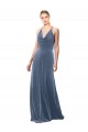 Best Halter Cowl Neck Long A-Line Velvet Prom Dress with Keyhole Back