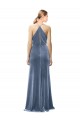 Best Halter Cowl Neck Long A-Line Velvet Prom Dress with Keyhole Back
