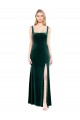 Best Square Neck Full Length Velvet Prom Dress with Side Slit