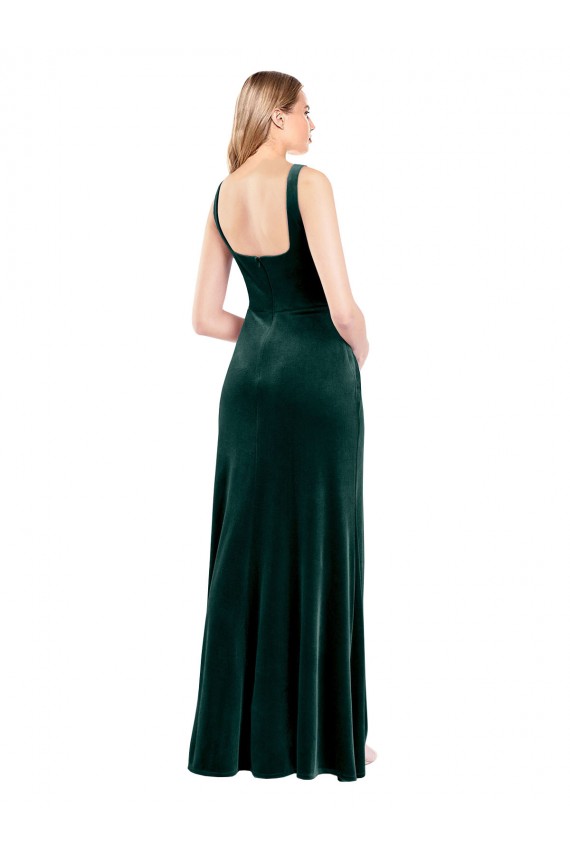 Best Square Neck Full Length Velvet Prom Dress with Side Slit