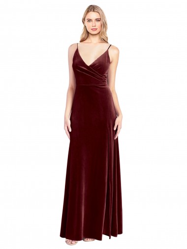 Best Faux Surplice Neckline Slim A-Line Long Velvet Prom Dress