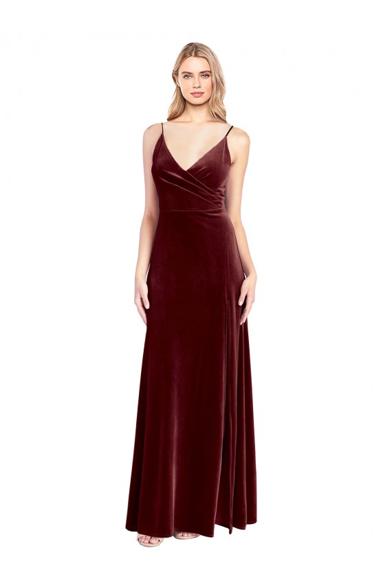 Best Faux Surplice Neckline Slim A-Line Long Velvet Prom Dress
