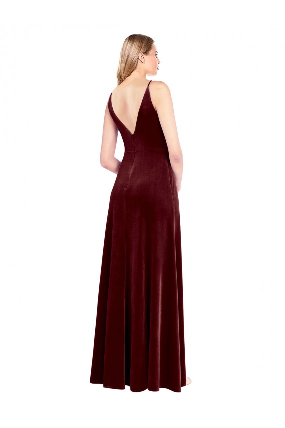 Best Faux Surplice Neckline Slim A-Line Long Velvet Prom Dress