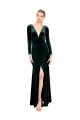 Best Plunging V-Neckline Long Sleeves Open Back Velvet Prom Dress