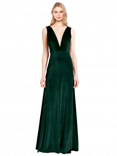 Best Daring Deep V-Neck Long Full Length Velvet Prom Dress