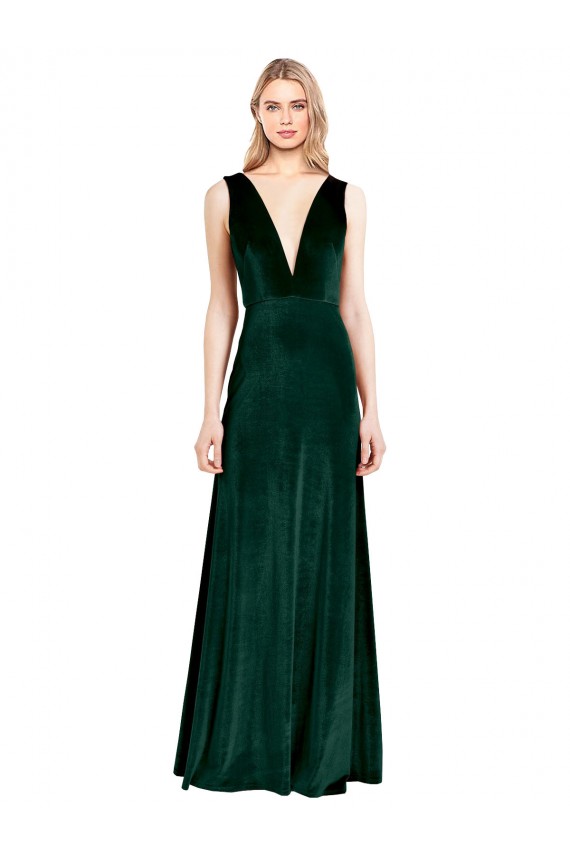 Best Daring Deep V-Neck Long Full Length Velvet Prom Dress