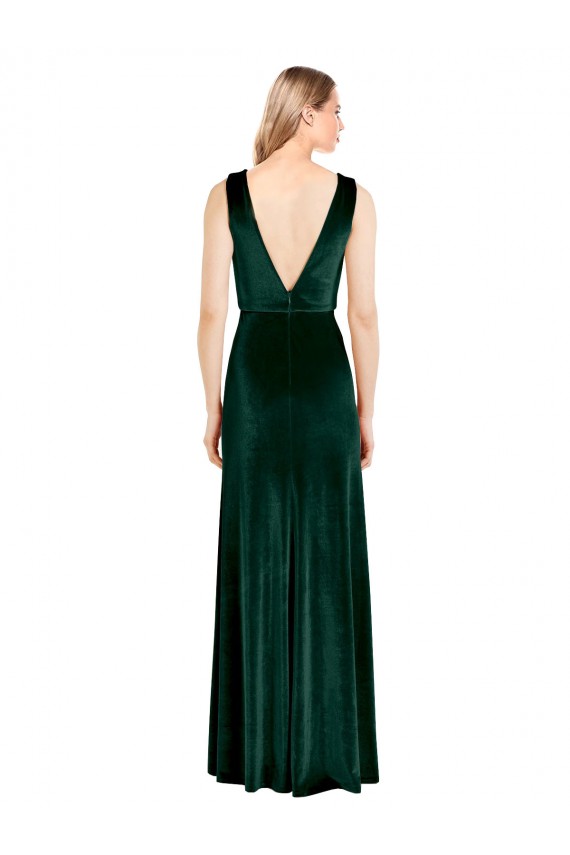 Best Daring Deep V-Neck Long Full Length Velvet Prom Dress