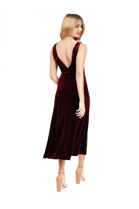 Best Daring Plunging V-Neckline Short Midi Length Velvet Cocktail Prom Dress / Homecoming Dress