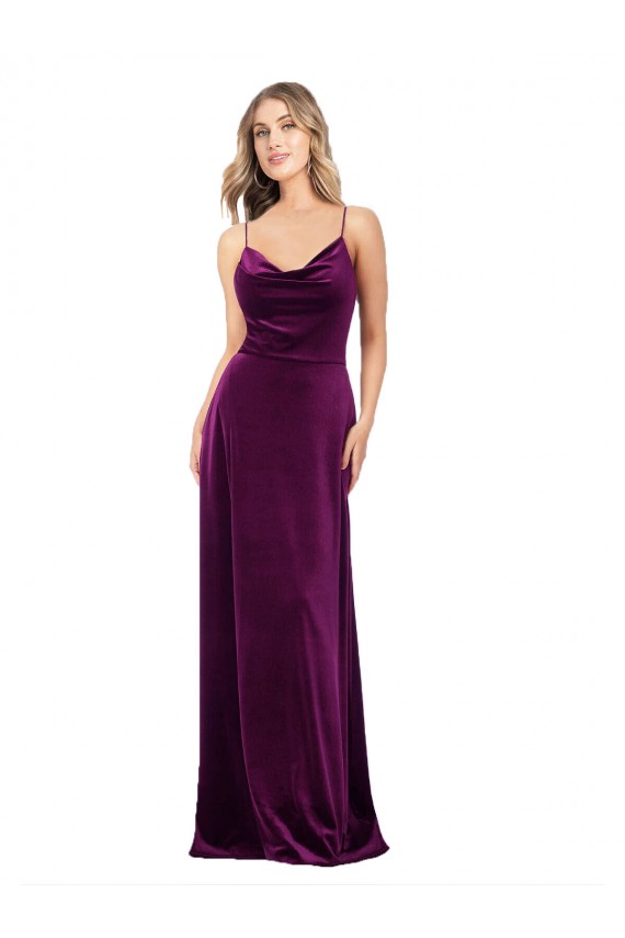 Best Draped Neckline Spaghetti Straps Velvet Prom Dress