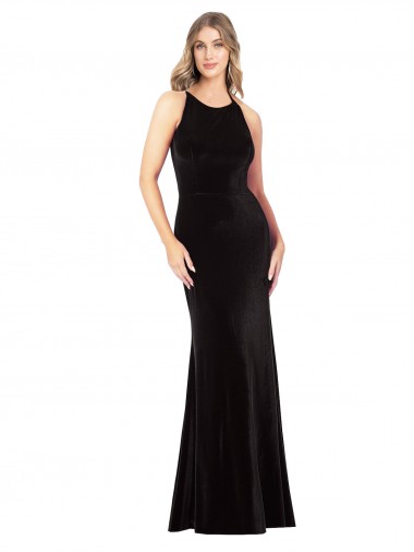 Best Vintage Velvet High Neck Prom Dress with Strappy Back