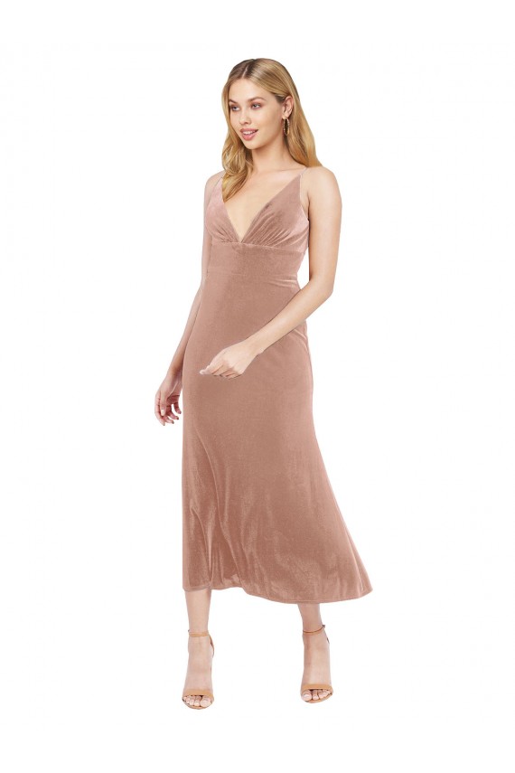 Best Midi Length Short V-Neck Velvet Cocktail Prom Dress / Homecoming Dress with Notched Neckline