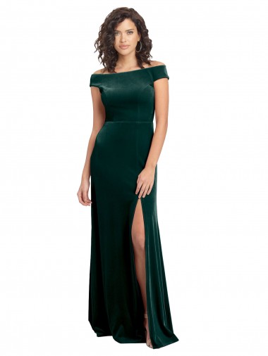 Best Floor Length Cap Sleeves Long Velvet Prom Dress with High Side Slit