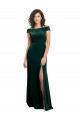 Best Floor Length Cap Sleeves Long Velvet Prom Dress with High Side Slit