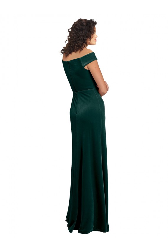 Best Floor Length Cap Sleeves Long Velvet Prom Dress with High Side Slit