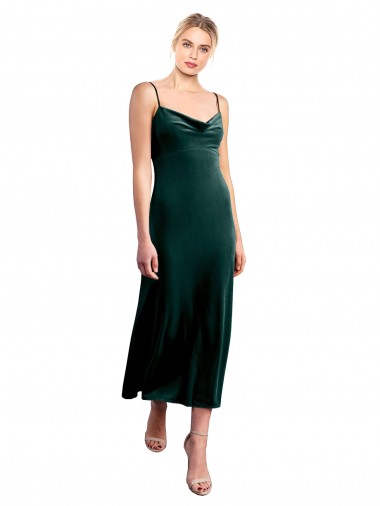 Best Midi Length Cowl Neck Velvet Slip Cocktail Prom Dress / Homecoming Dress