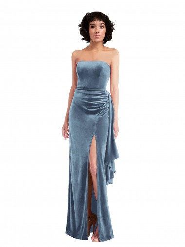 Best Strapless Velvet Maxi Prom Dress with Draped Skirt