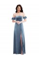 Best Ruffle Sleeve Off the Shoulder Velvet Maxi Prom Dress