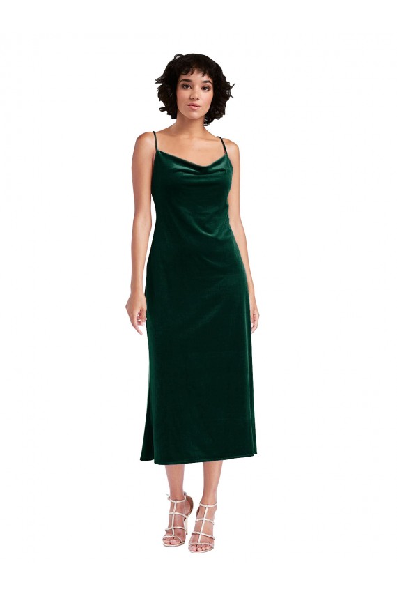 Best Midi Length Cowl Neck Velvet Short Slip Cocktail Prom Dress / Homecoming Dress