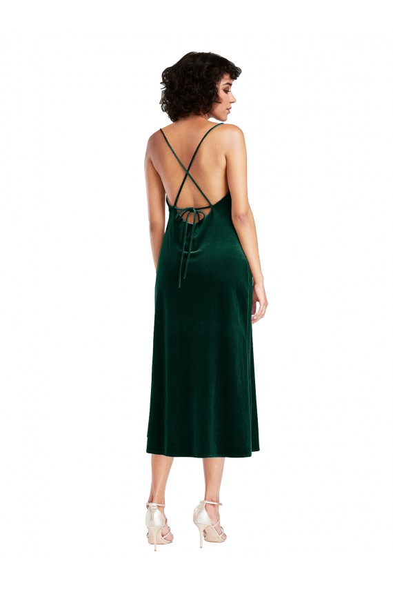 Best Midi Length Cowl Neck Velvet Short Slip Cocktail Prom Dress / Homecoming Dress