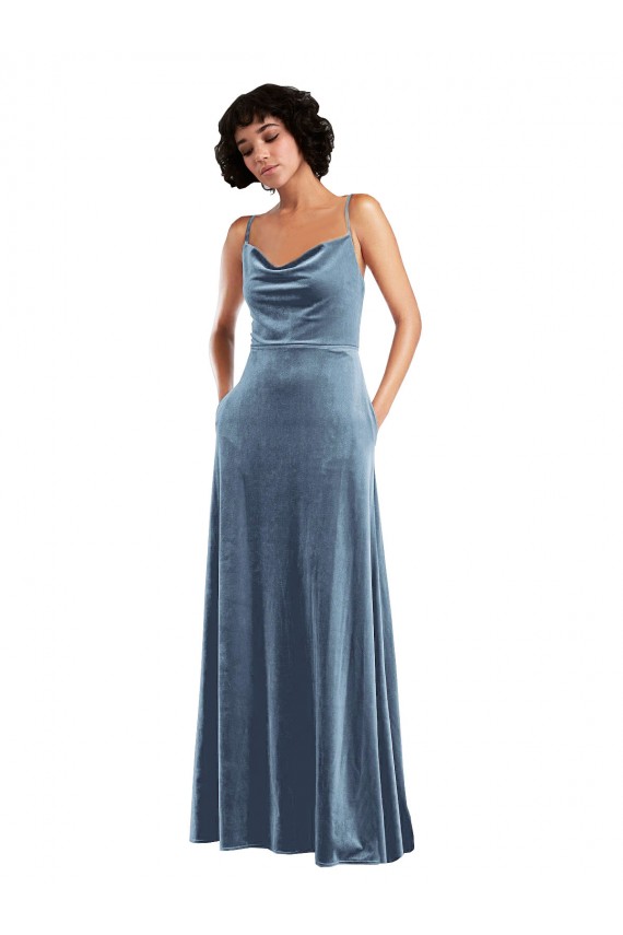 Best Sleek Cowl Neck Velvet Maxi Prom Dress with Pockets