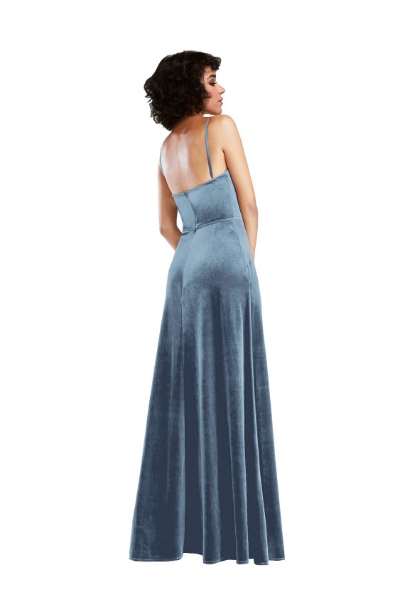 Best Sleek Cowl Neck Velvet Maxi Prom Dress with Pockets