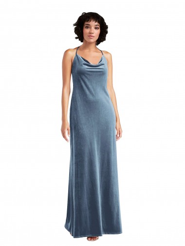 Best Cowl Neck Velvet Maxi Slip Prom Dress