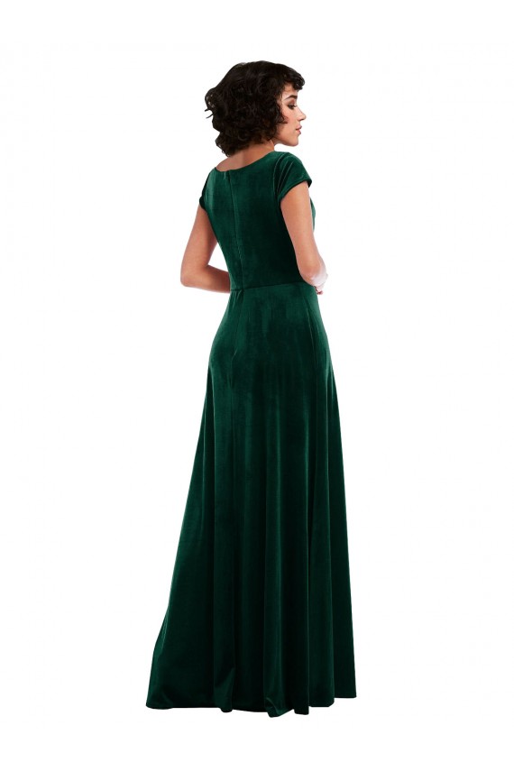 Best Cowl Neck Cap Sleeve Velvet Maxi Prom Dress with Pockets