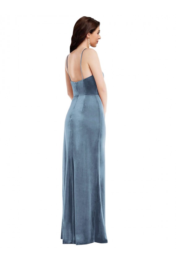 Best Spaghetti Strap Velvet Maxi Prom Dress with Draped Skirt