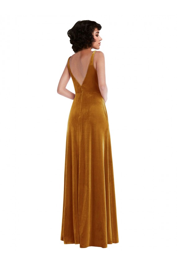 Best Twist Front Cutout Velvet Maxi Prom Dress with Pockets